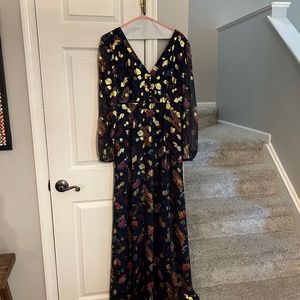 Rachel Zoe long dress, Size 4, navy with gold accents